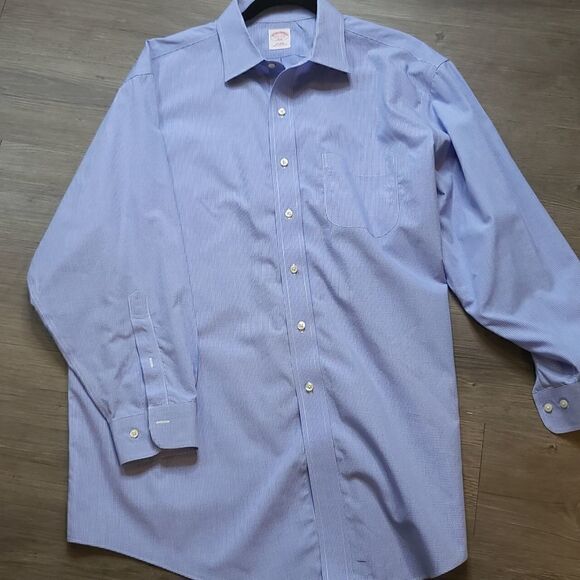 Brooks Brothers 346 Shirt Mens Size 17 1/2 - 2/3 Blue  Plaid Long Sleeve - Picture 1 of 3